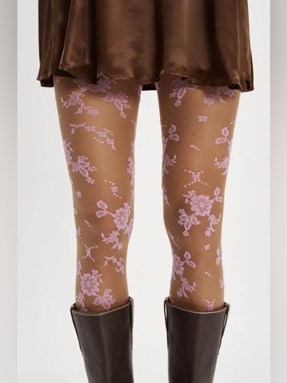 New🌟Free People-Flock Floral Lace Pattern Pink Sheer Tights